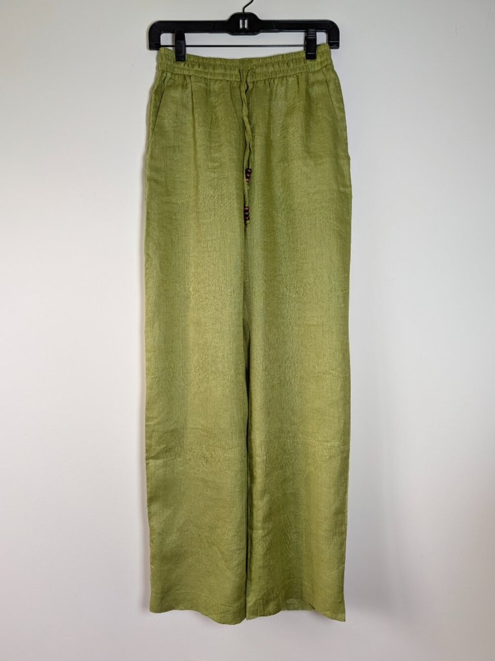 ZARA NWT 100% Linen Pajama Pants L Olive Green Wide Leg High Rise